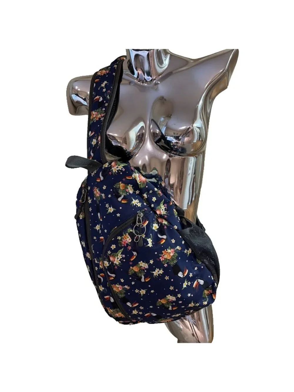 Holybird Sling Bag Backpack Toucan Tropical Floral Colorful Crescent Adjustable